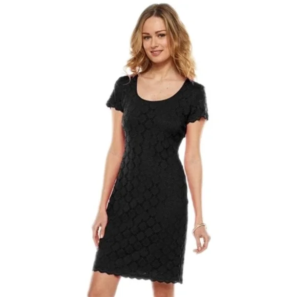 Ronni Nicole Dresses | Ronni Nicole Black Lace Sheath Dress Cap Sleeves Knee Length Sz Xl | Color: Black | Size: Xl | Pm-89563065's Closet